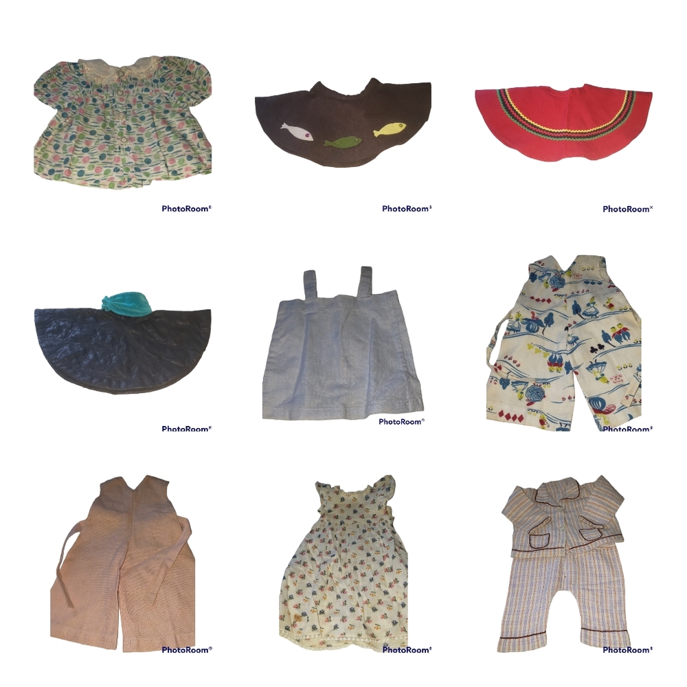 Lot of 9 Asst.Vintage Handmade 18" Doll Clothes Fits American Girl, PJs,Skirts